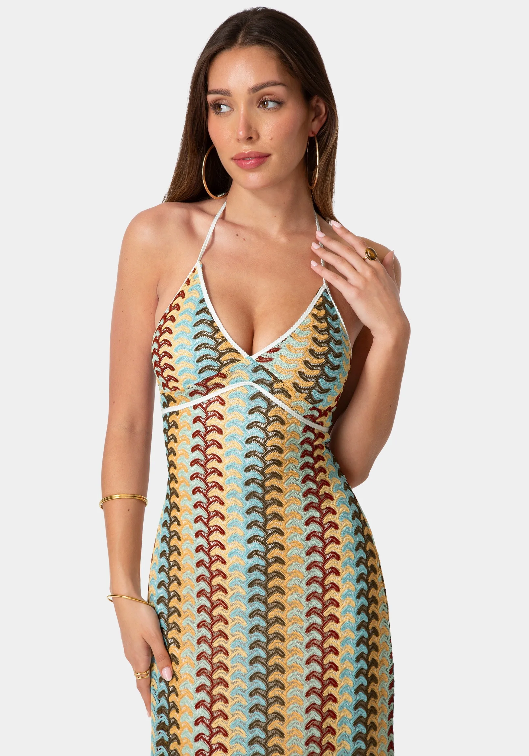 Crochet Stripe Halter A-Line Maxi Dress sold by Bebe product image thumbnail 4