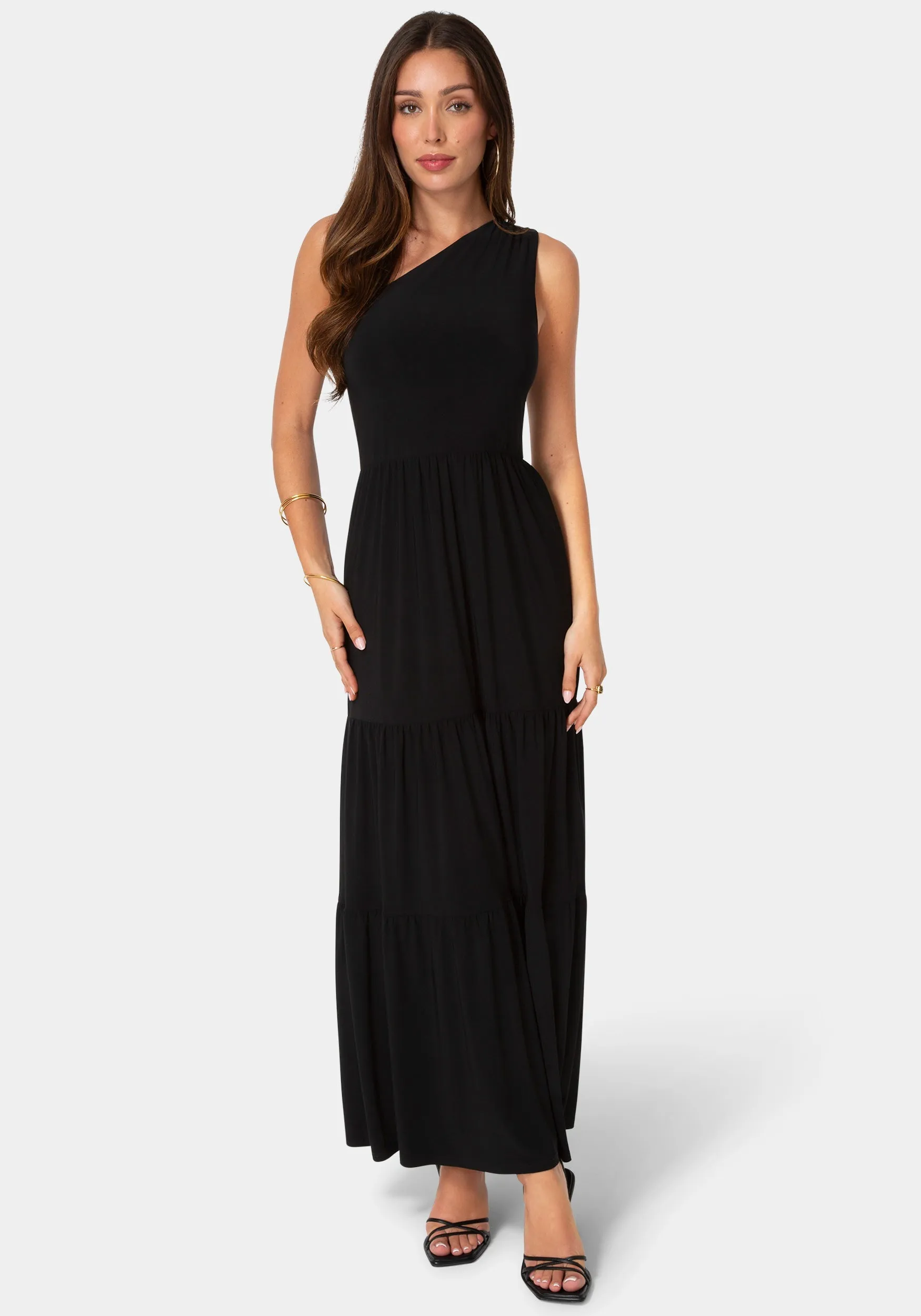 Jersey One Shoulder Tiered Maxi Dress sold by Bebe