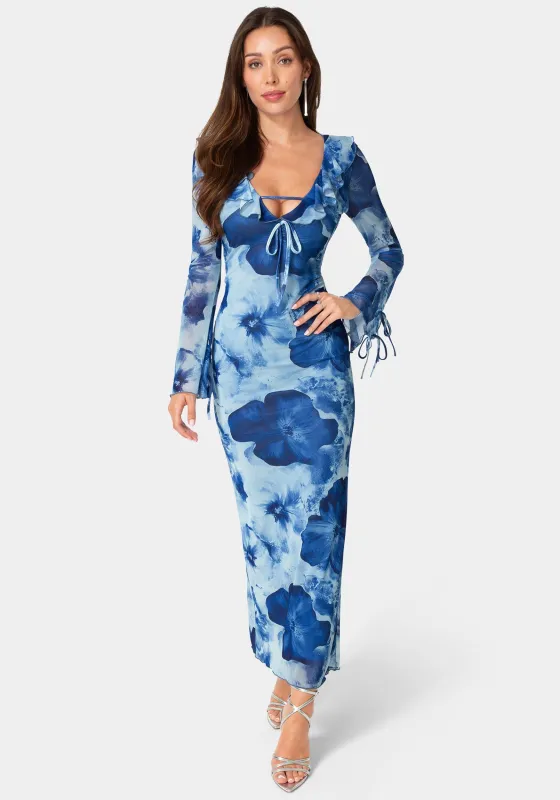 Ruffle Detail Mesh Maxi Dress made by Jump