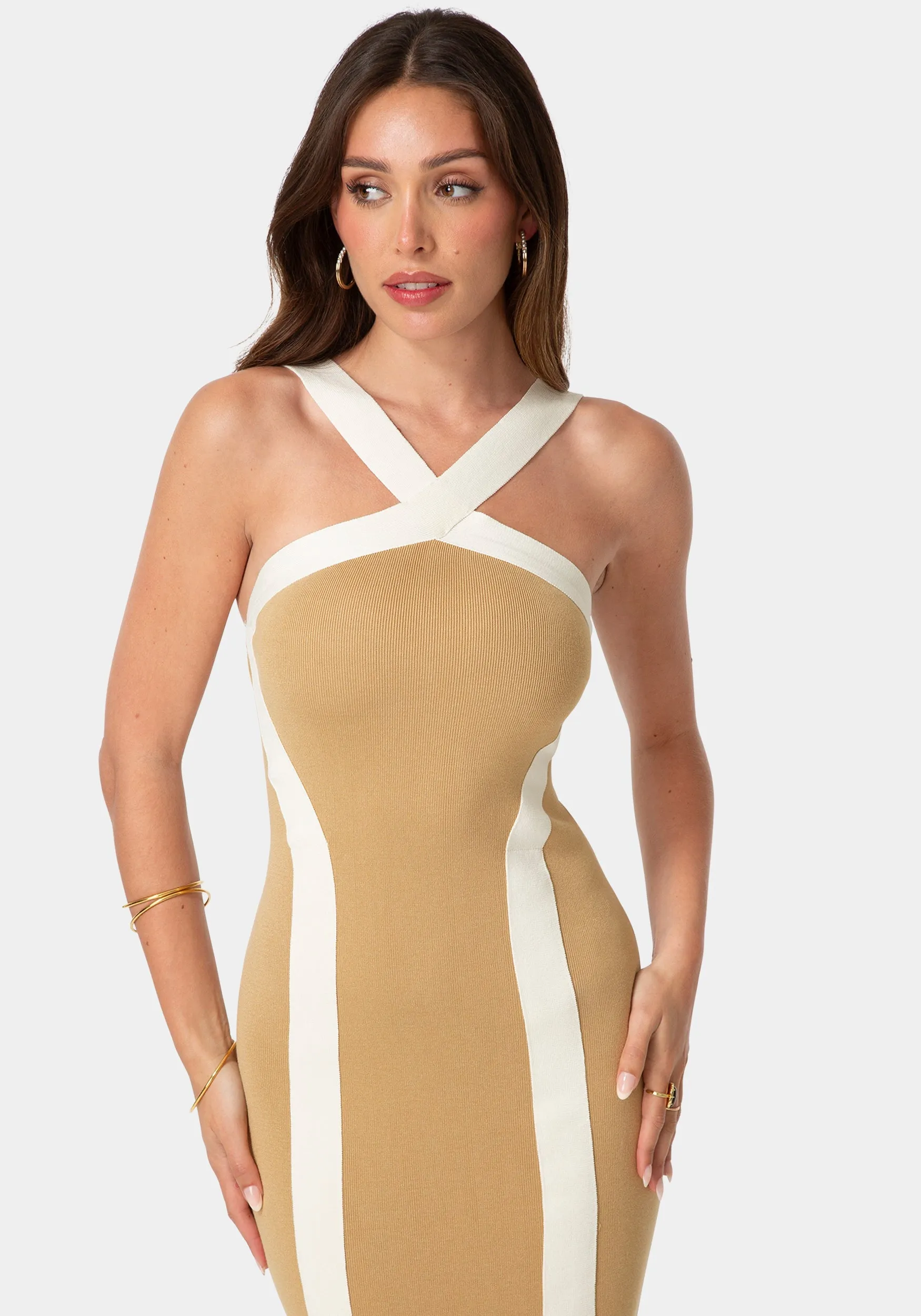 Sweater Contrast Halter Maxi Dress sold by Bebe product image thumbnail 4
