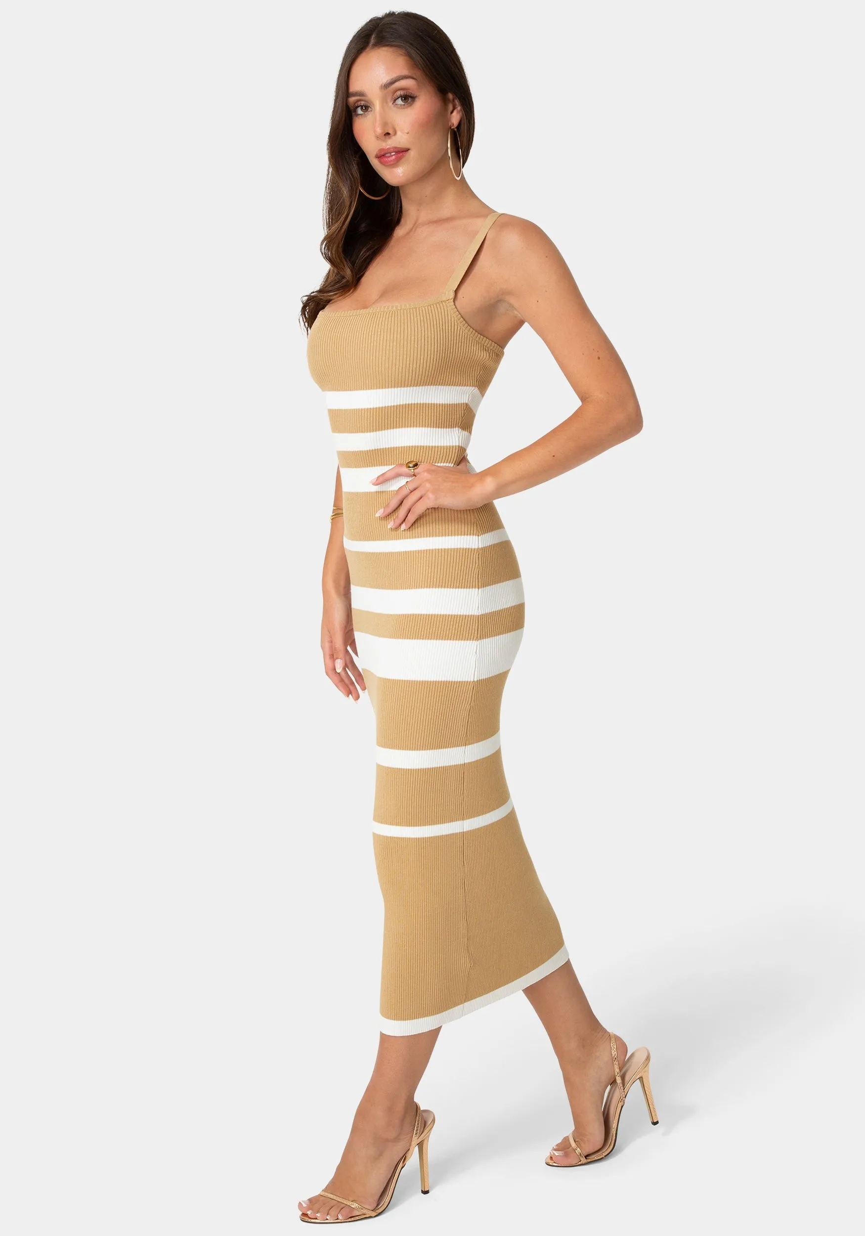 Rib Stripe Square Neck Midi Dress sold by Bebe product image thumbnail 2