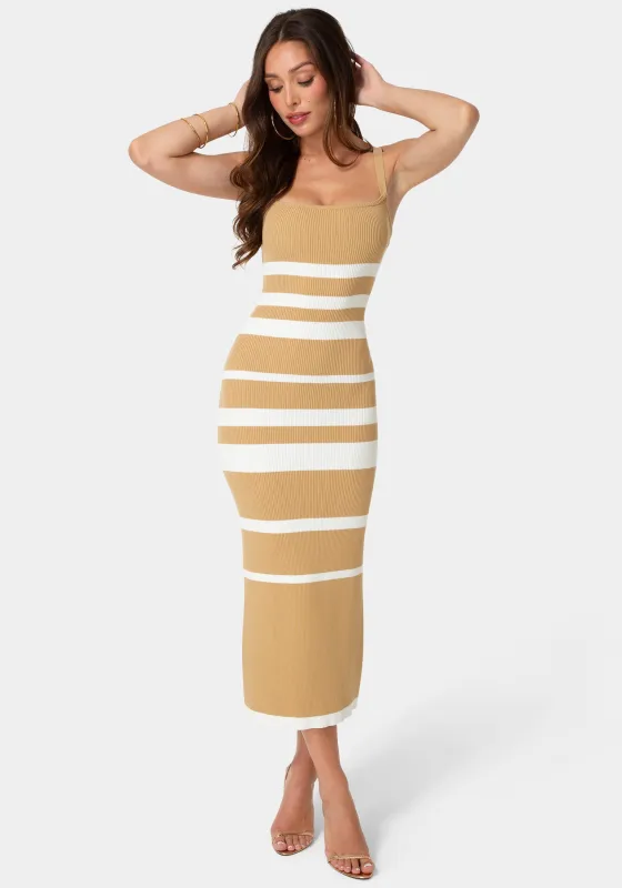 Rib Stripe Square Neck Midi Dress made by Jump