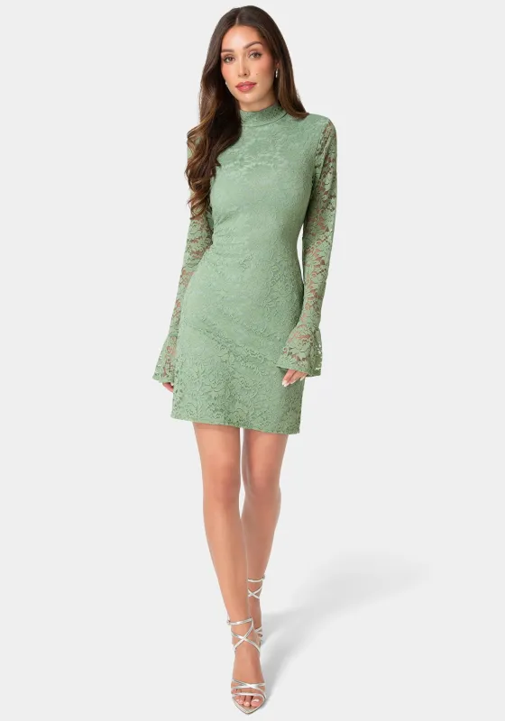 Lace Bell Sleeve Slim Dress made by Jump