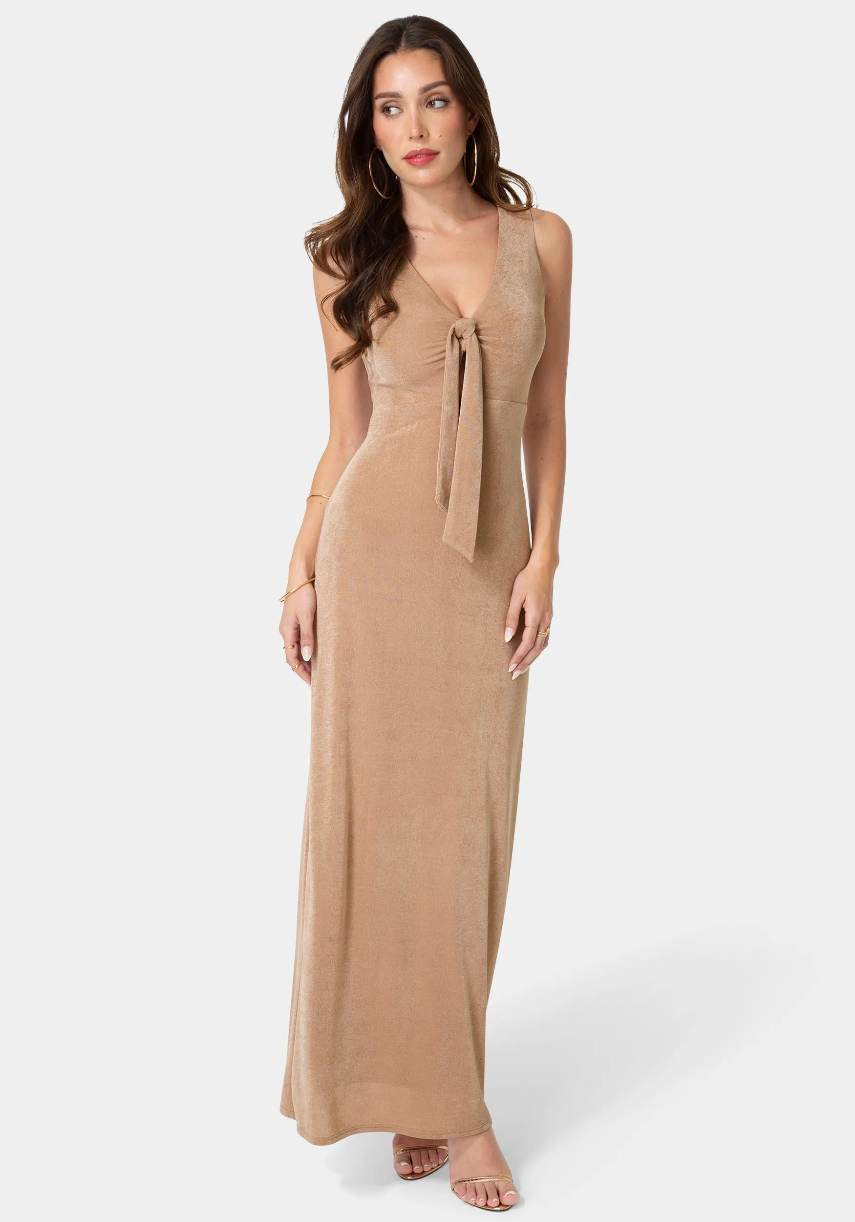 V-Neck Cutout Tie Maxi Dress sold by Bebe