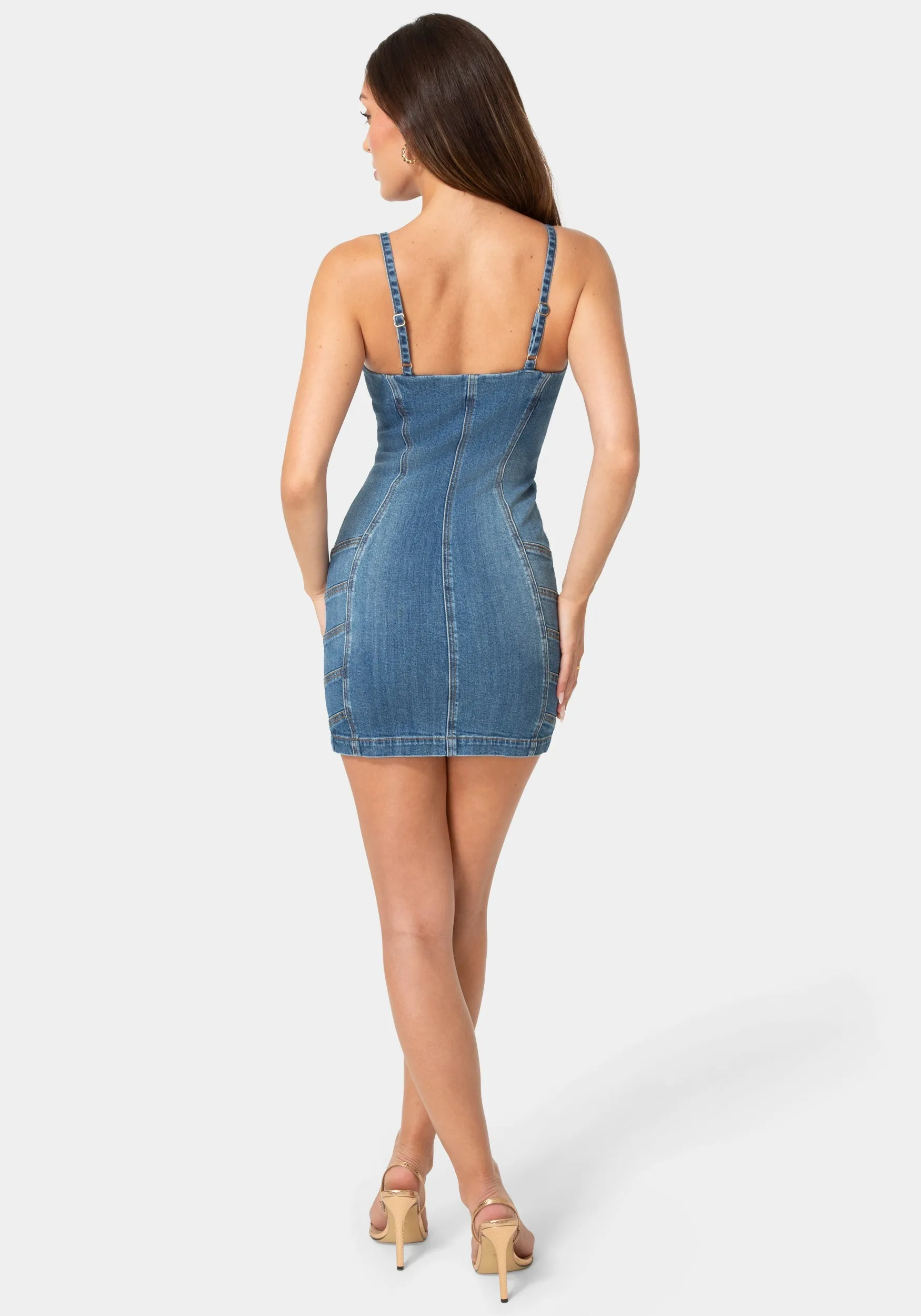 Metal Strap Details Fitted Denim Dress sold by Bebe product image thumbnail 2