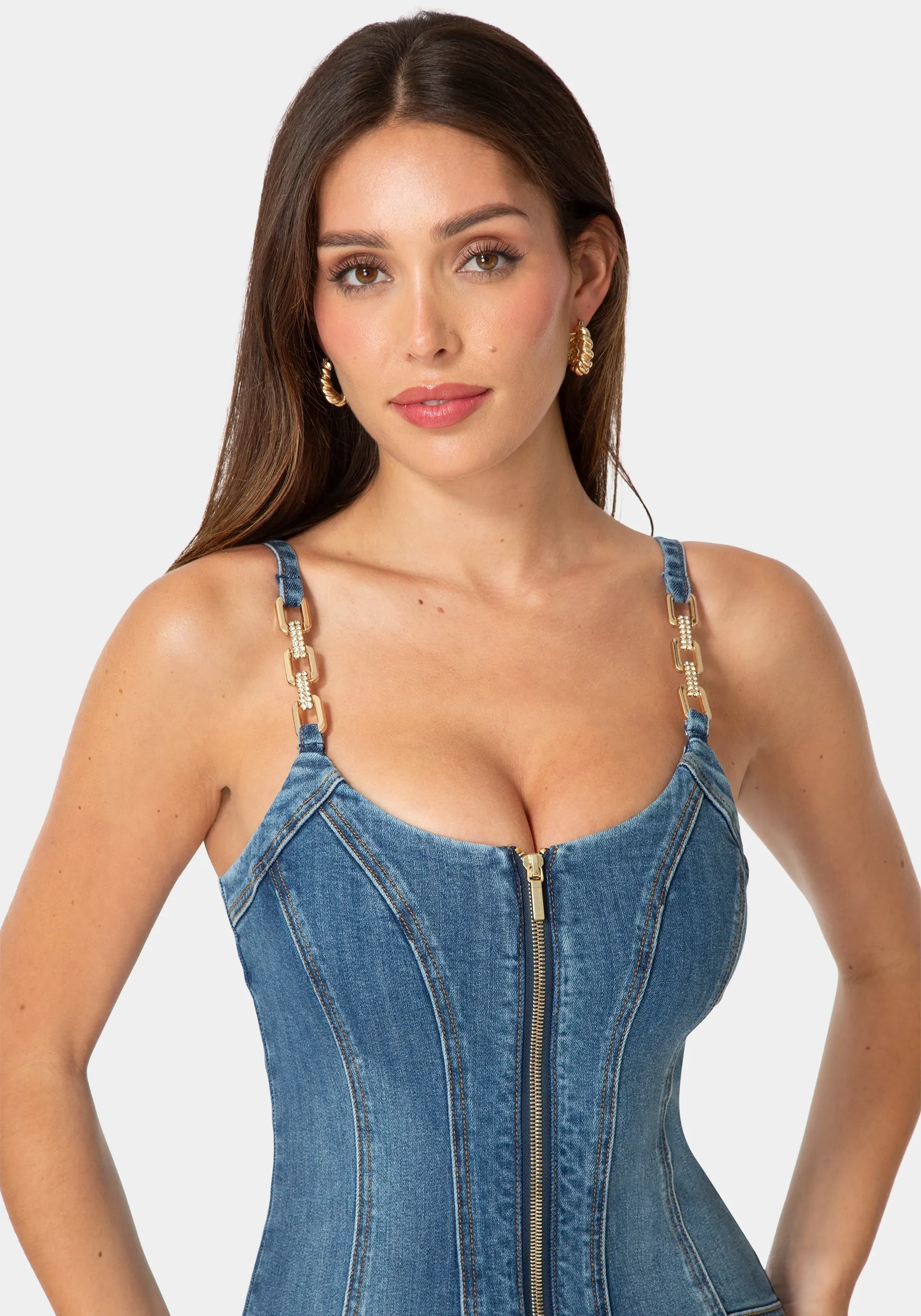 Metal Strap Details Fitted Denim Dress sold by Bebe product image thumbnail 3