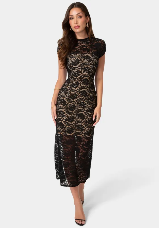 Lace Cap Sleeve Midi Dress made by Jump