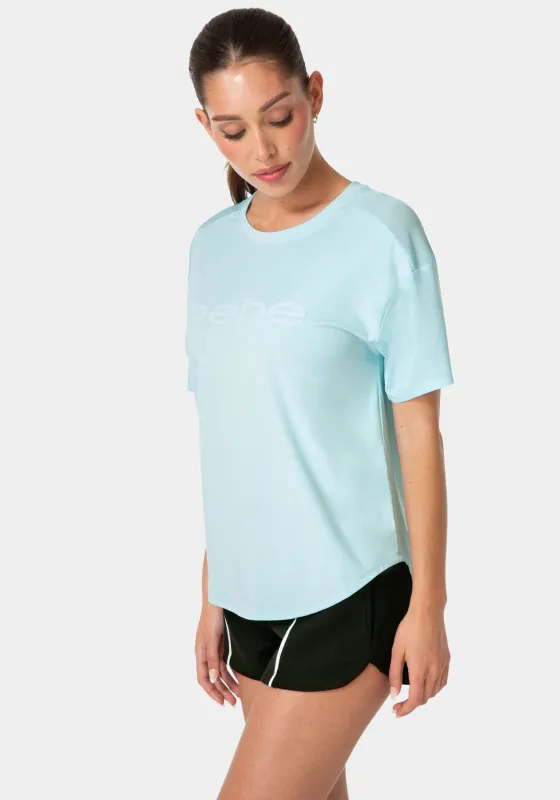 Curved Hem Tee W Puff Paint Logo made by Bebe