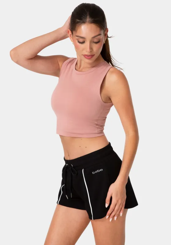 Double Front Seamless Cropped Tank With Foil Logo made by Bebe