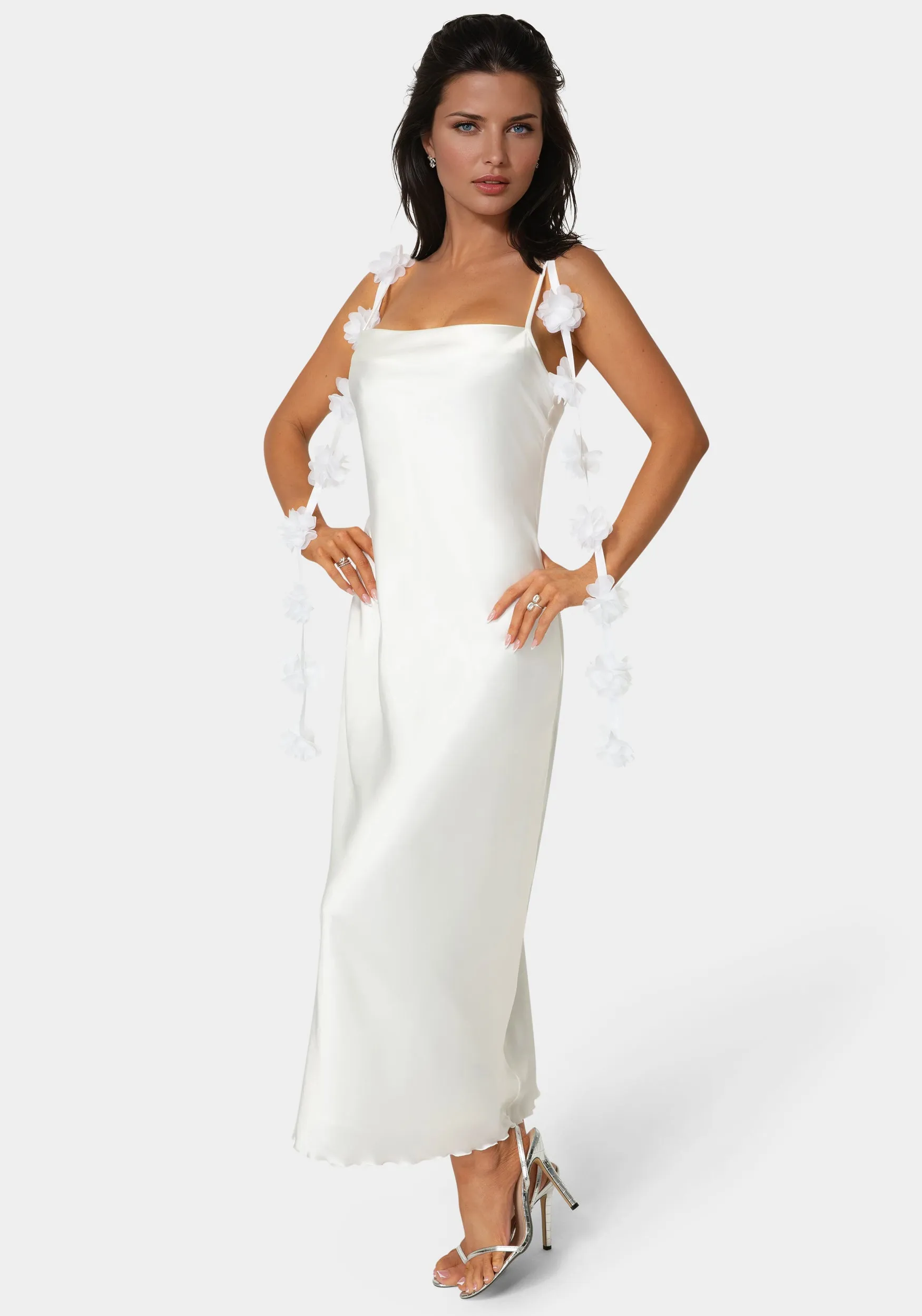 Cascading Floral Satin Maxi Dress sold by Bebe product image thumbnail 2
