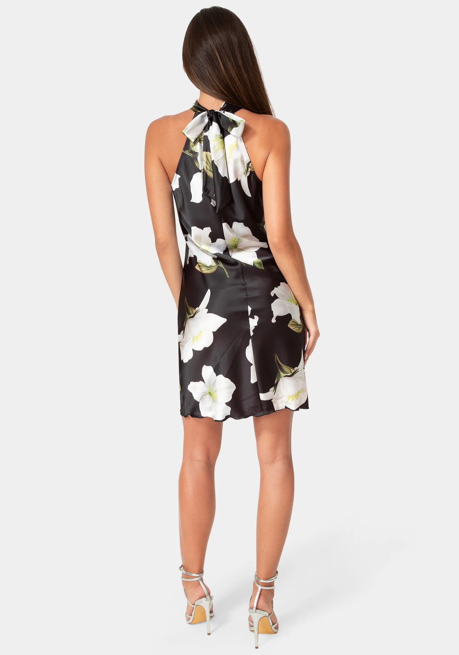 Printed Satin Mock Neck Dress with Bow Back sold by Bebe product image thumbnail 3