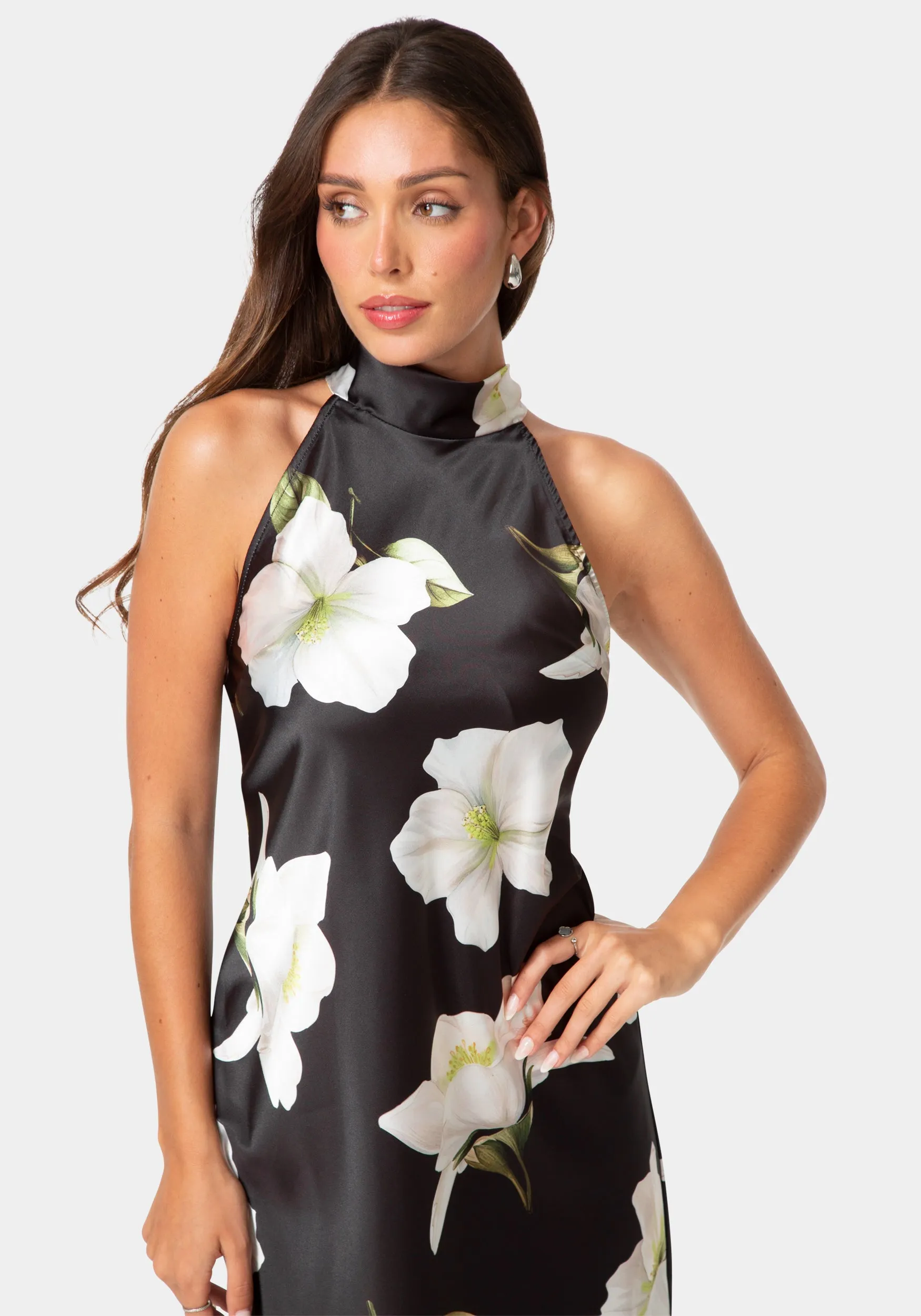 Printed Satin Mock Neck Dress with Bow Back sold by Bebe product image thumbnail 2