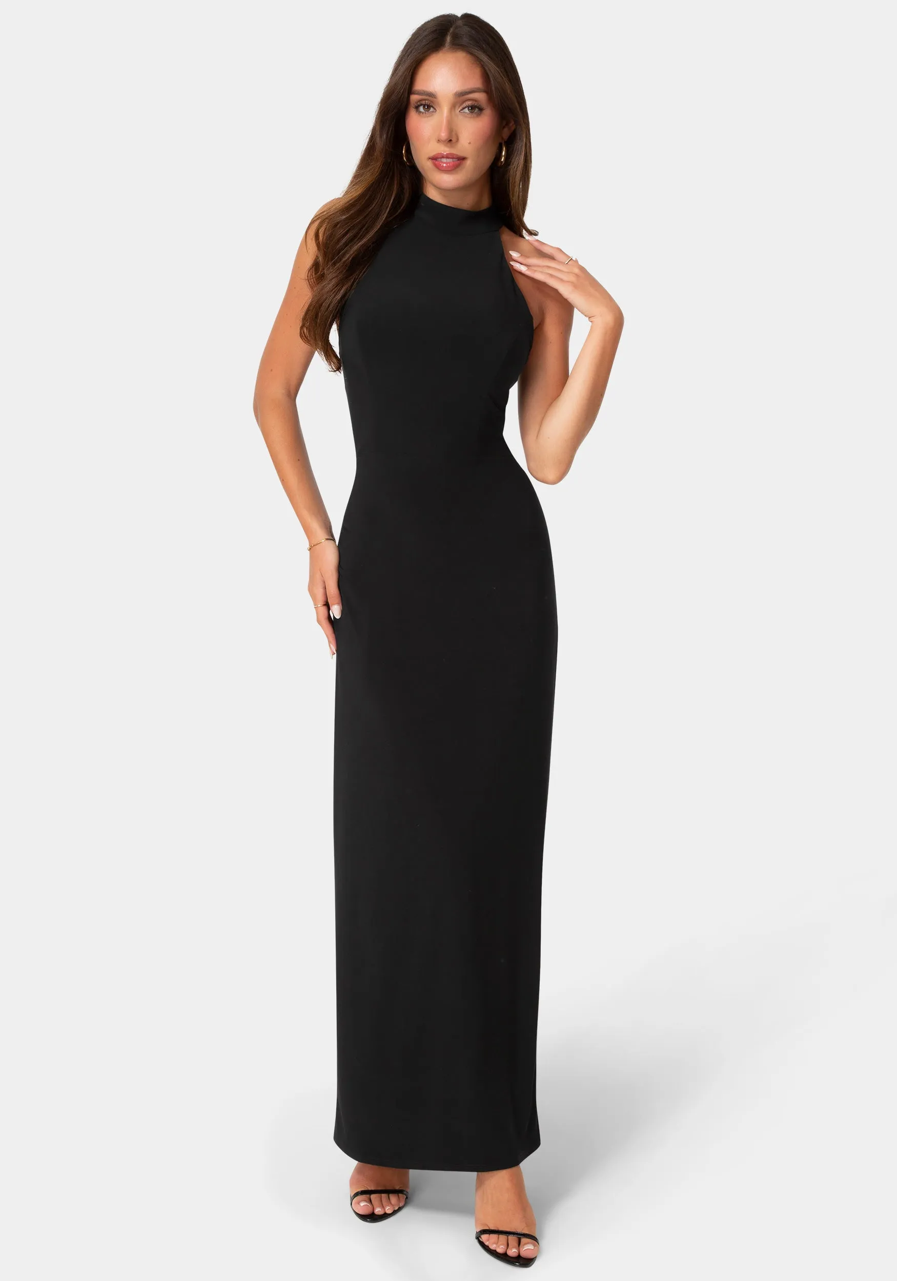 Jersey Halter Maxi Dress with Lace Inset sold by Bebe