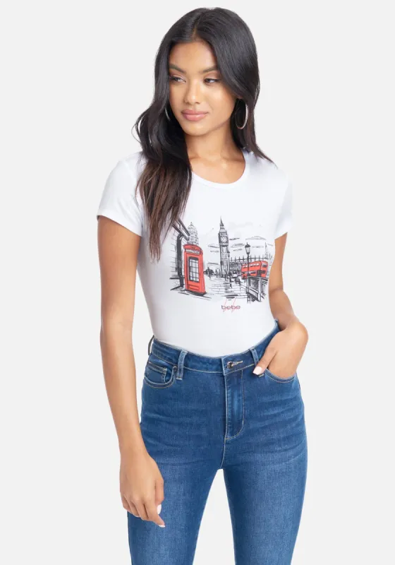 Bebe Logo London Screenprint Tee sold by Bebe