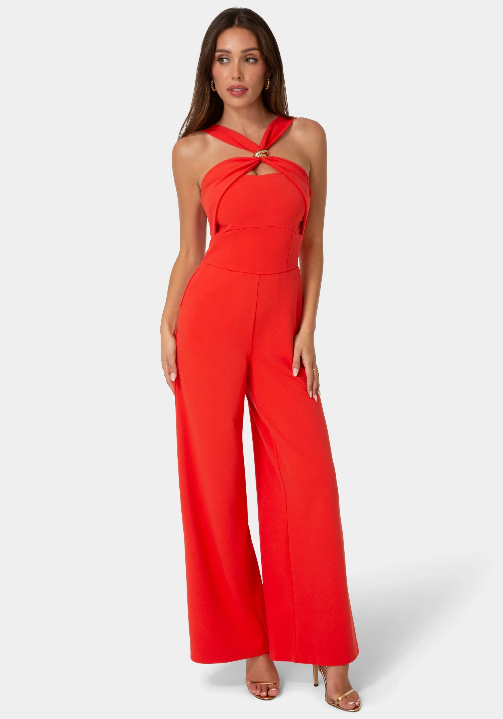 Knit Crepe Twist Wide Leg Jumpsuit sold by Bebe product image thumbnail 4