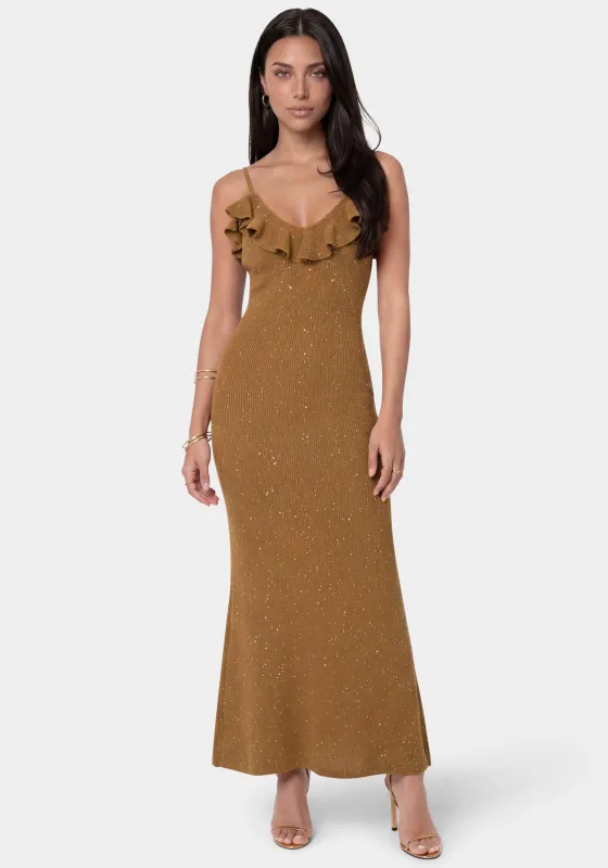 Sequin Crochet Ruffle Neck Gown made by Jump