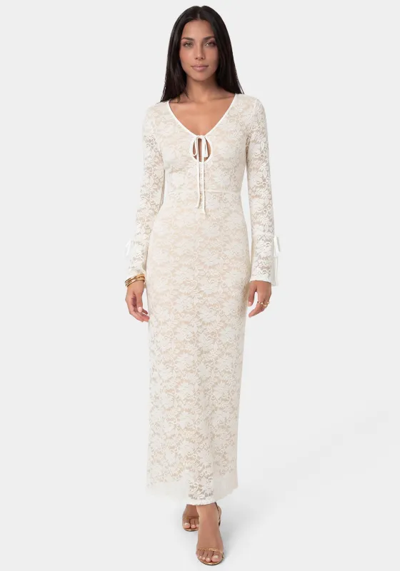 Lace Keyhhole Long Sleeve Midi Dress made by Jump