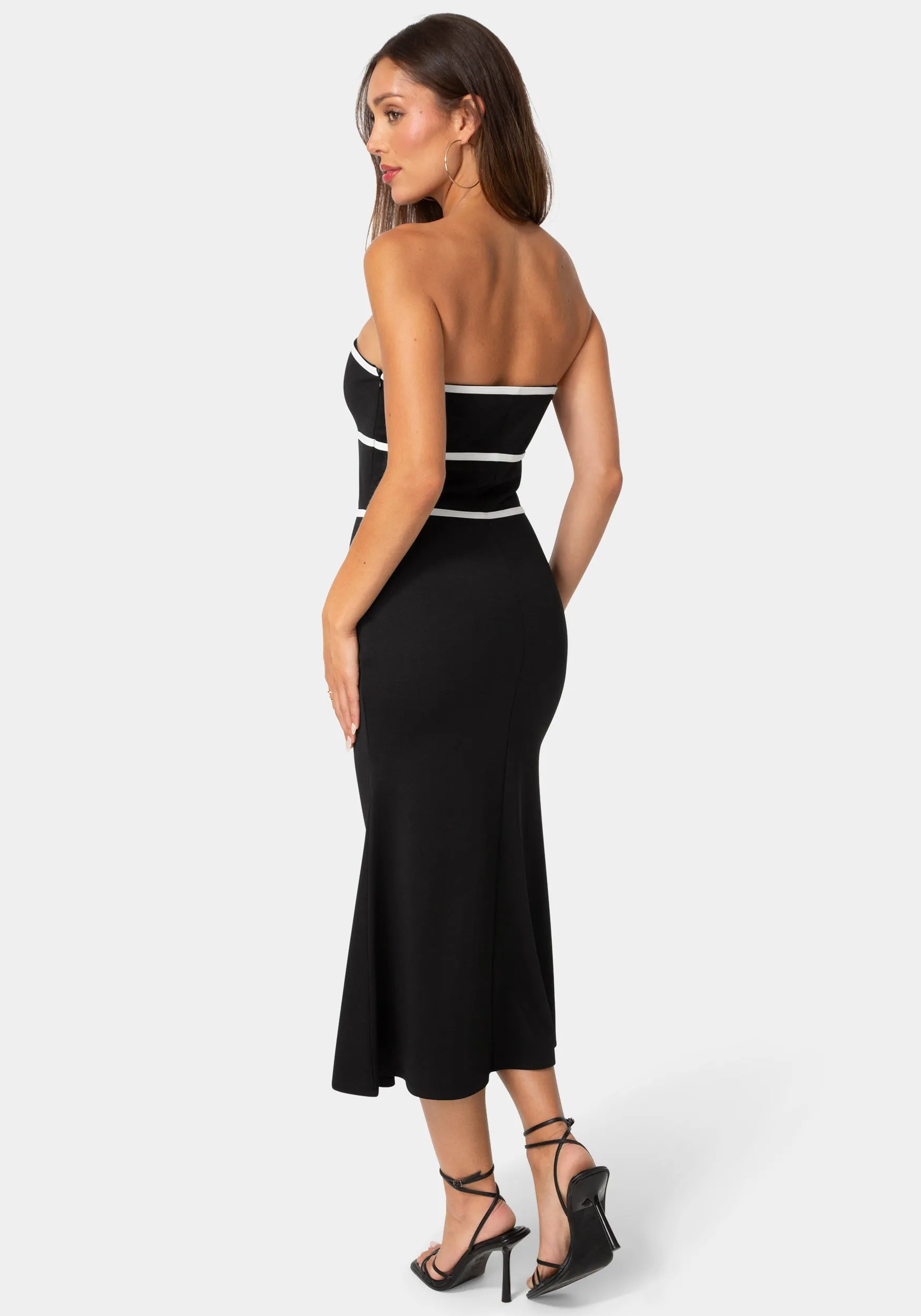 Strapless Tie Detail Midi Flutter Dress sold by Bebe product image thumbnail 3
