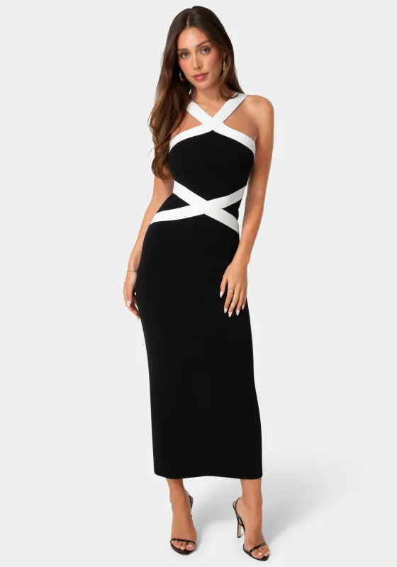Contrast Cross Waist Midi Dress made by Jump