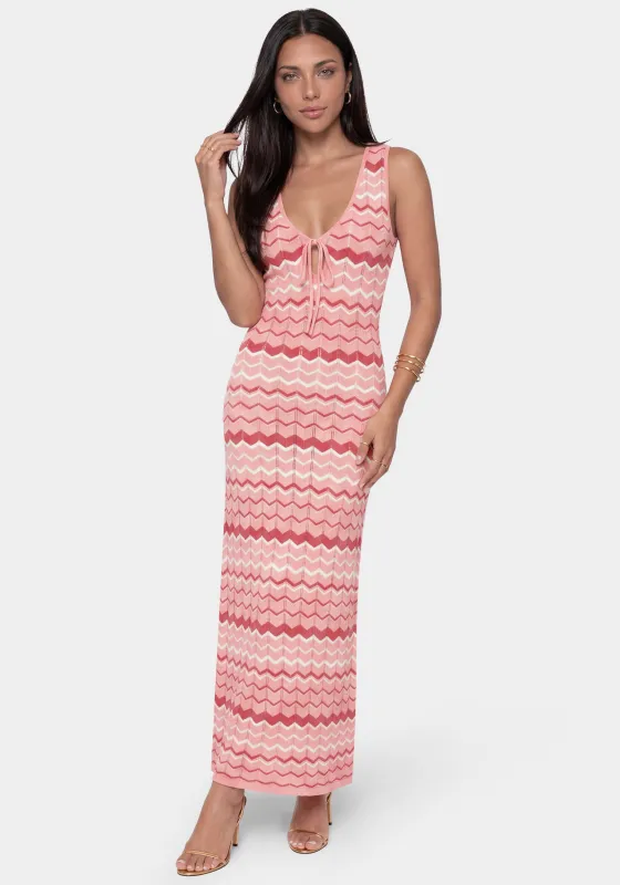 Stripe Crochet V-Neck Maxi Dress made by Jump