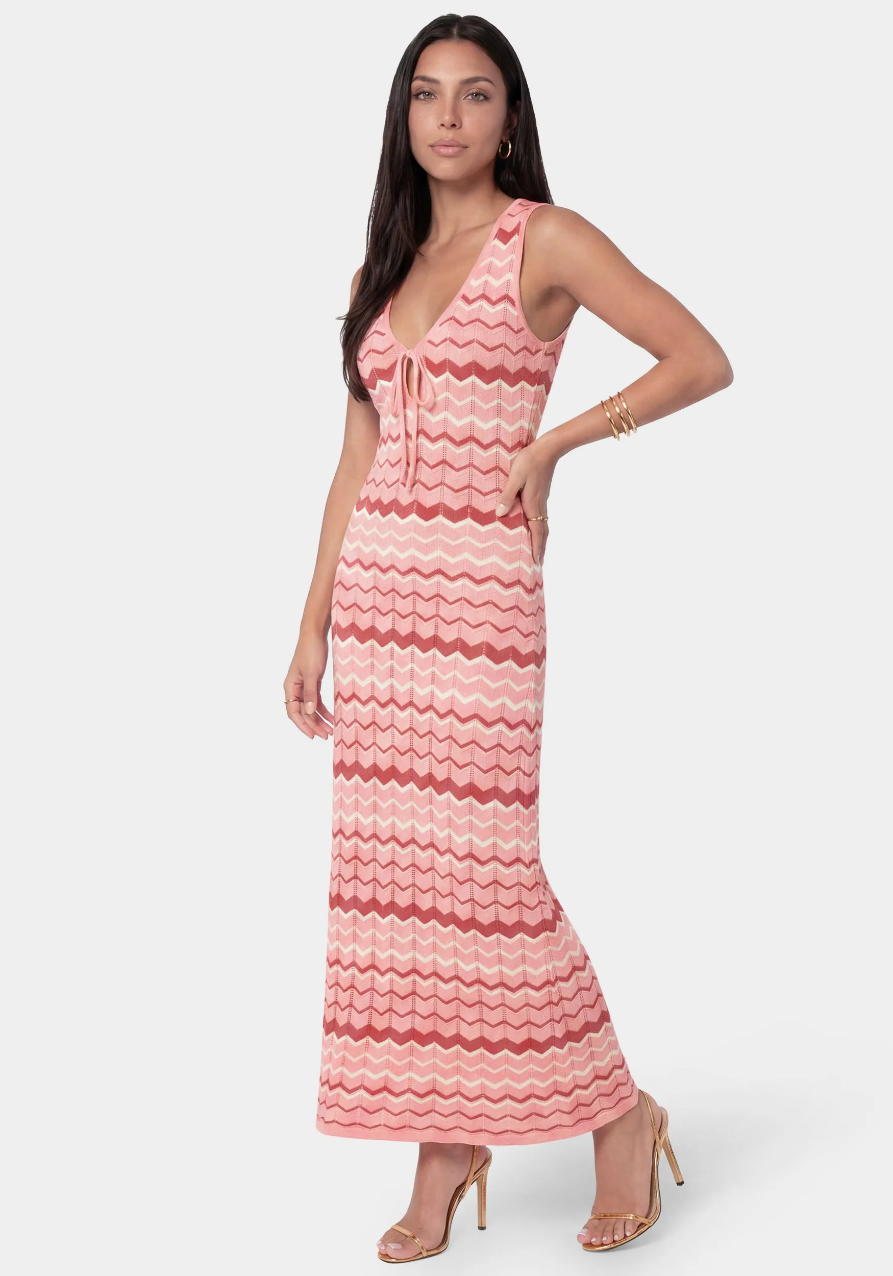 Stripe Crochet V-Neck Maxi Dress sold by Bebe product image thumbnail 2