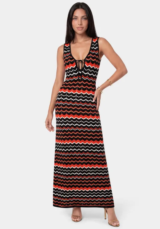 Stripe Crochet V-Neck Maxi Dress made by Jump