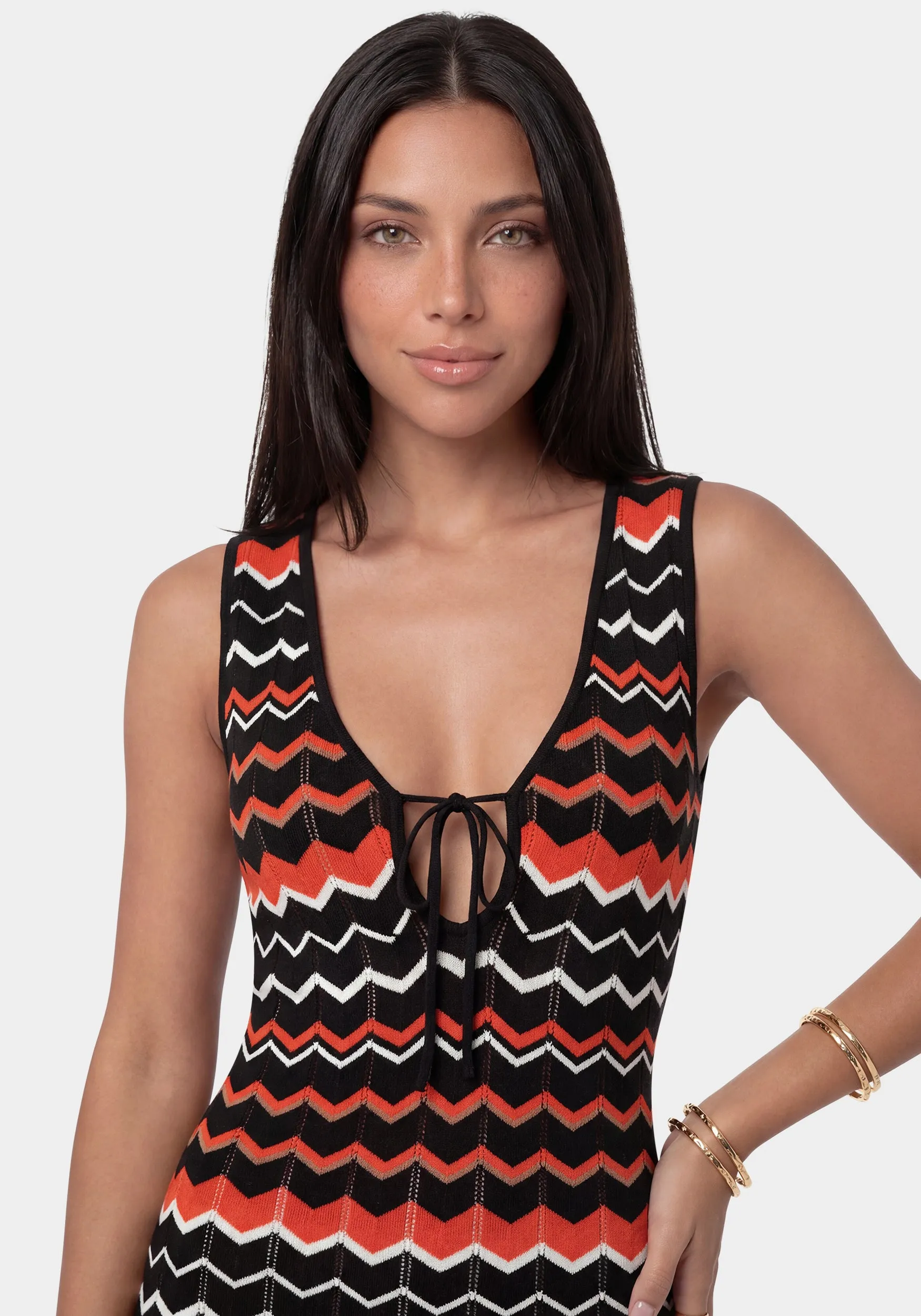 Stripe Crochet V-Neck Maxi Dress sold by Bebe product image thumbnail 3