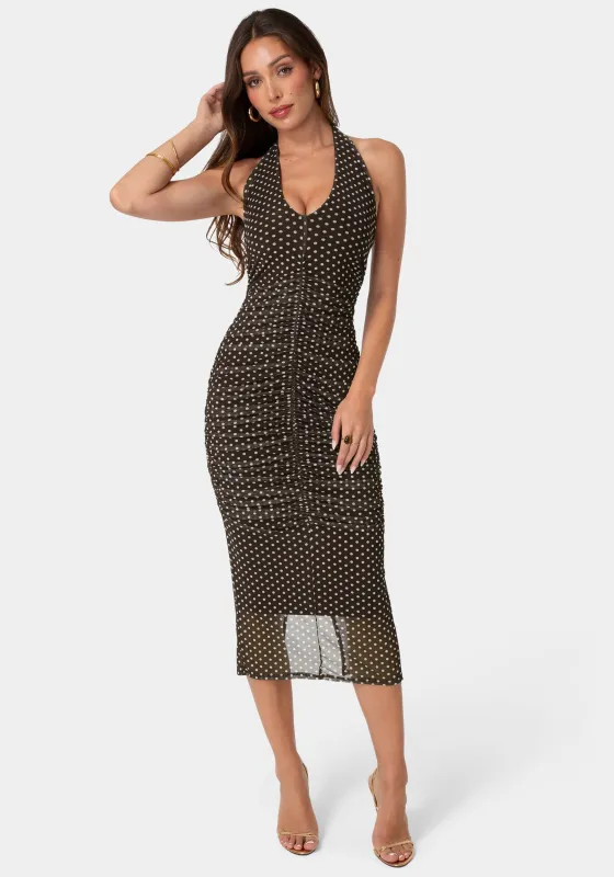 Polka Dot Mesh Shirred Halter Dress made by Jump
