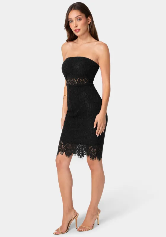 Lace Illusion Strapless Midi Dress made by Jump