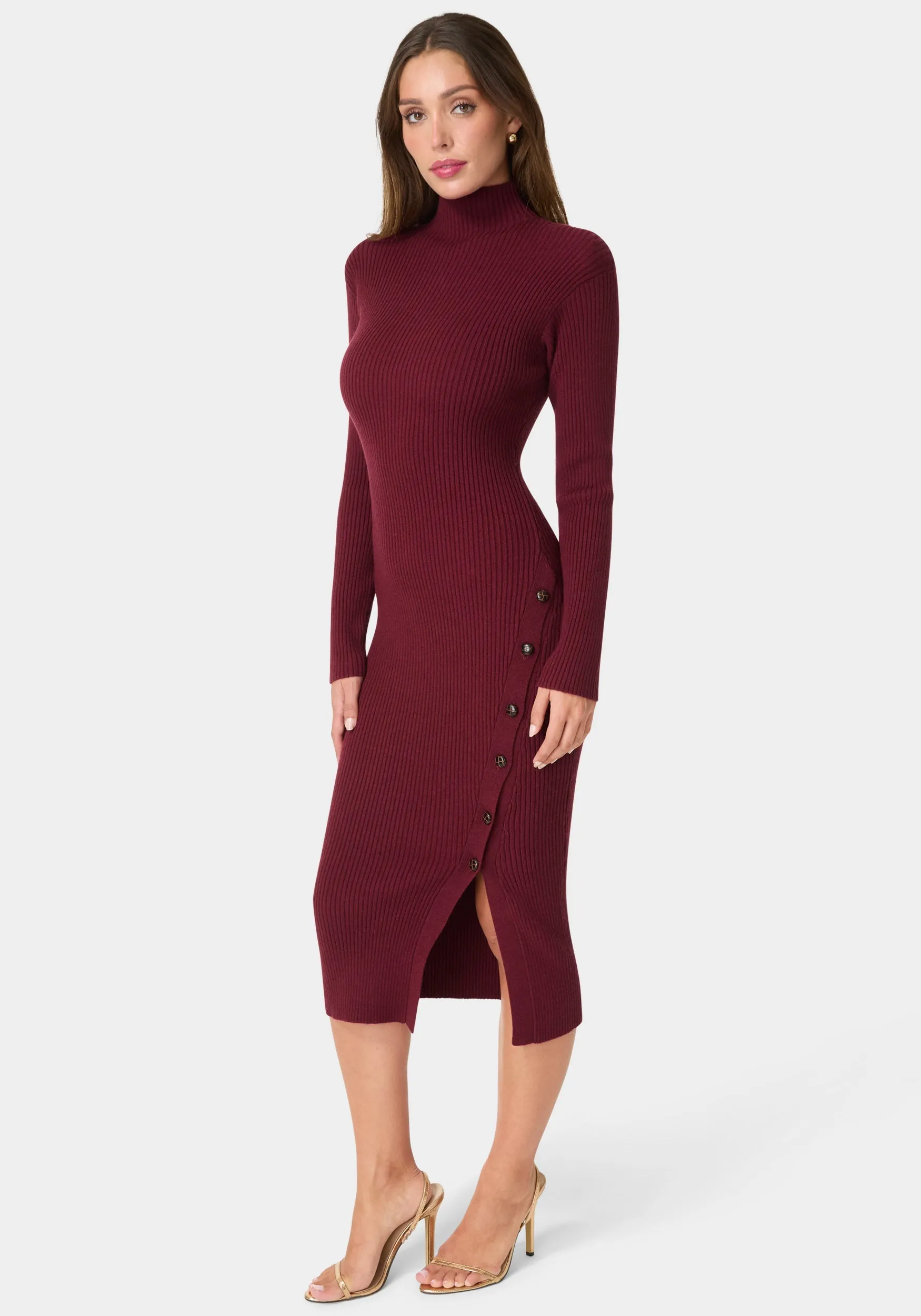 Long Sleeve Mock Neck Sweater Midi Dress sold by Bebe product image thumbnail 2