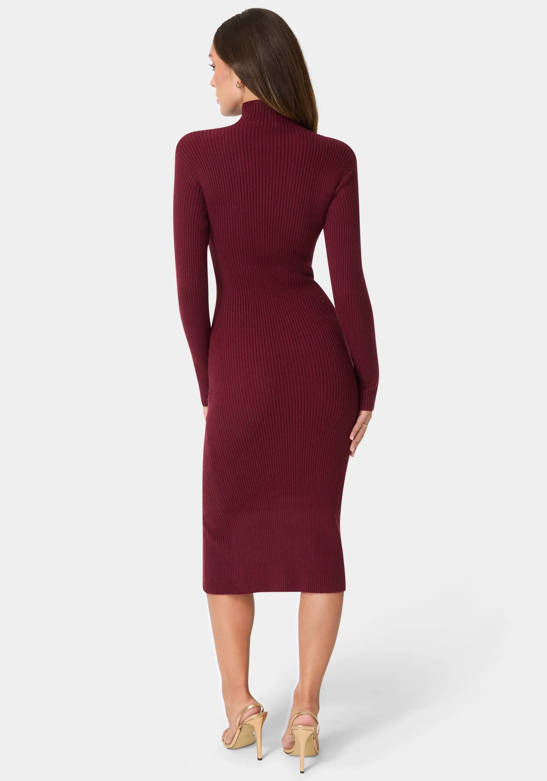 Long Sleeve Mock Neck Sweater Midi Dress sold by Bebe product image thumbnail 3