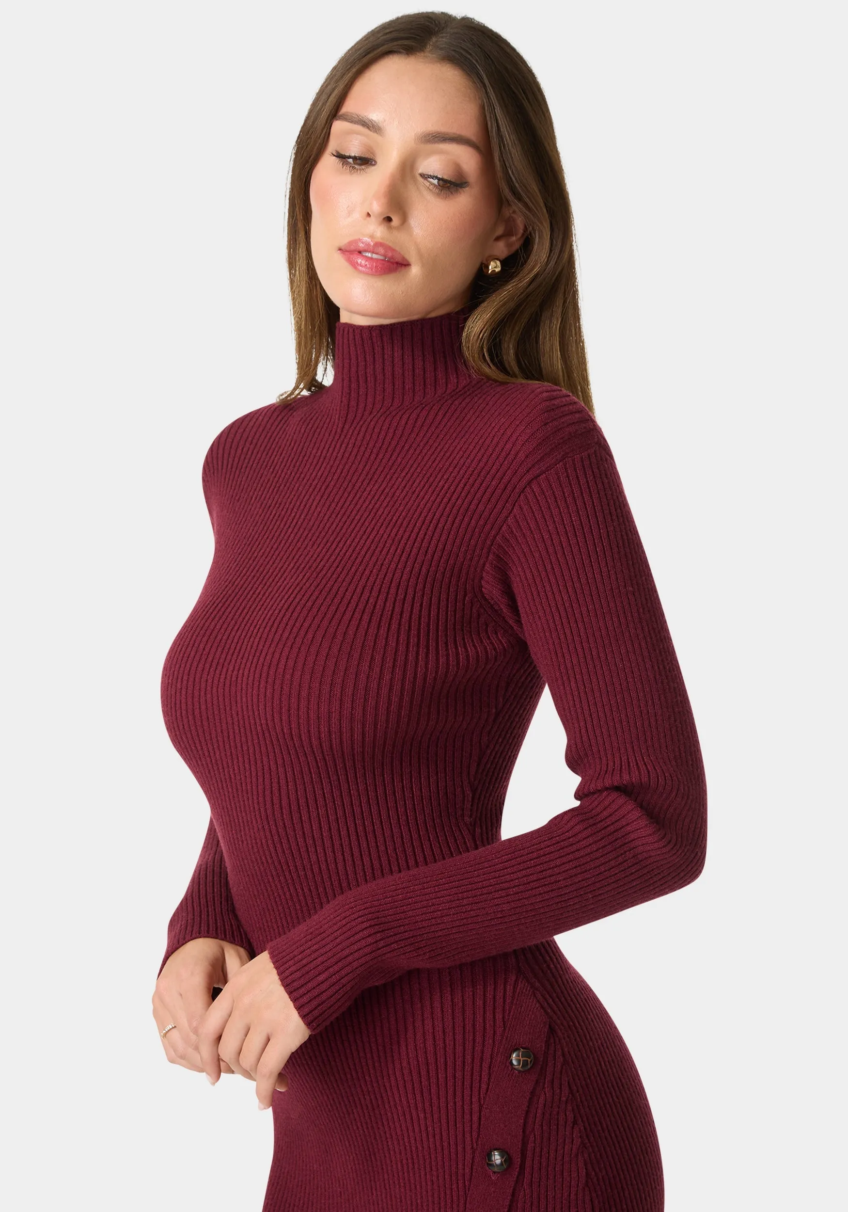 Long Sleeve Mock Neck Sweater Midi Dress sold by Bebe product image thumbnail 4