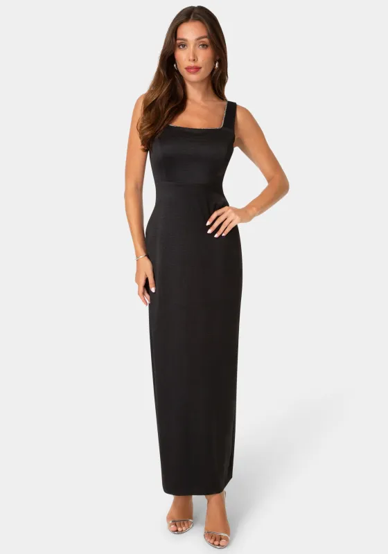 Crushed Satin Maxi Dress with Rhinestones made by Jump