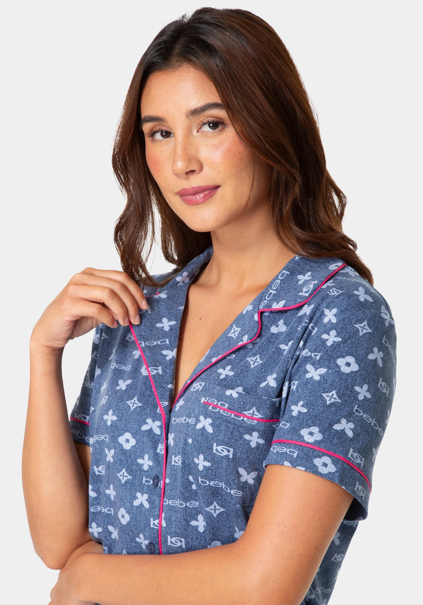 2-Piece Notch Collar Pajama Pant Set - Denim sold by Bebe product image thumbnail 4