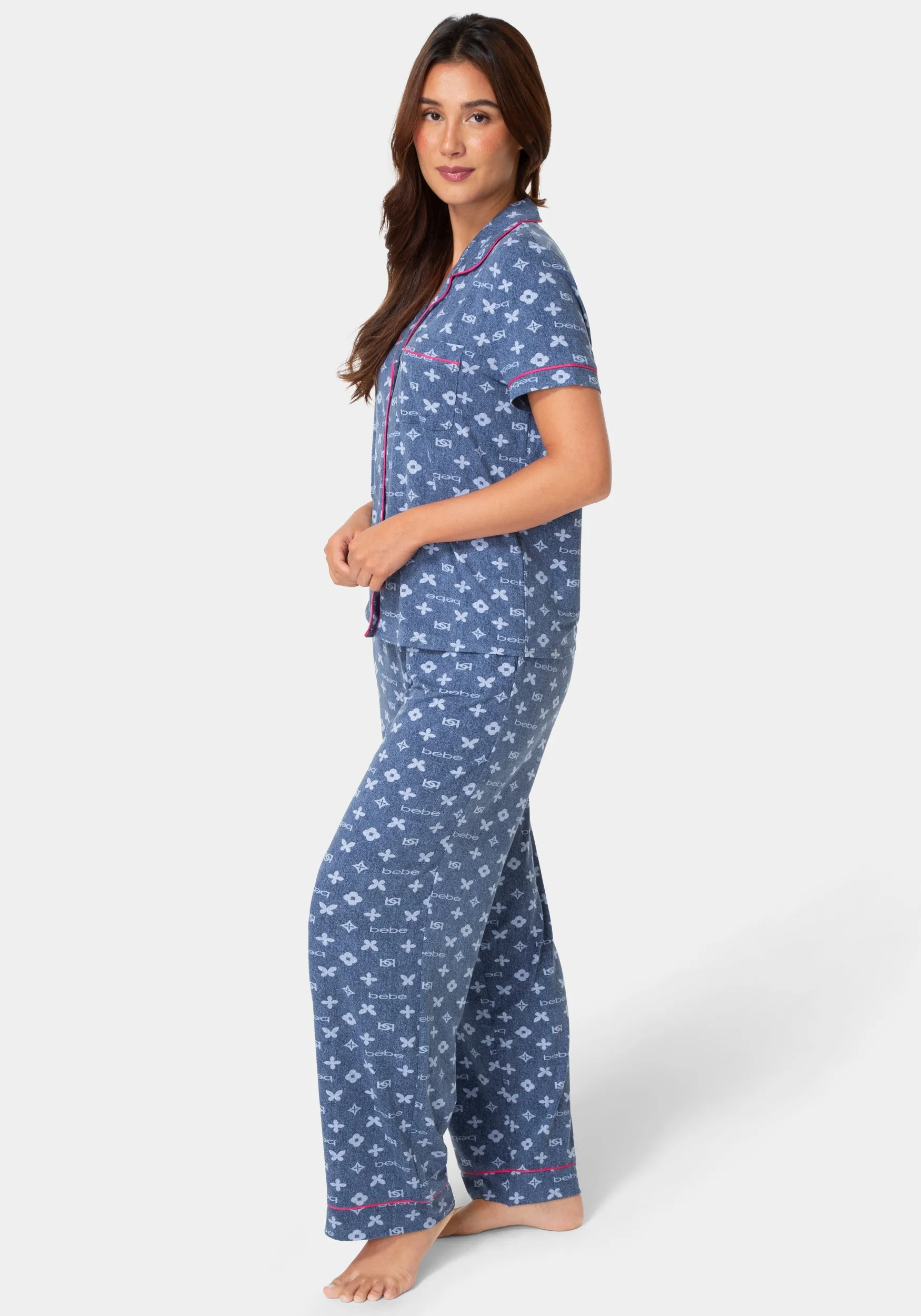 2-Piece Notch Collar Pajama Pant Set - Denim sold by Bebe product image thumbnail 2