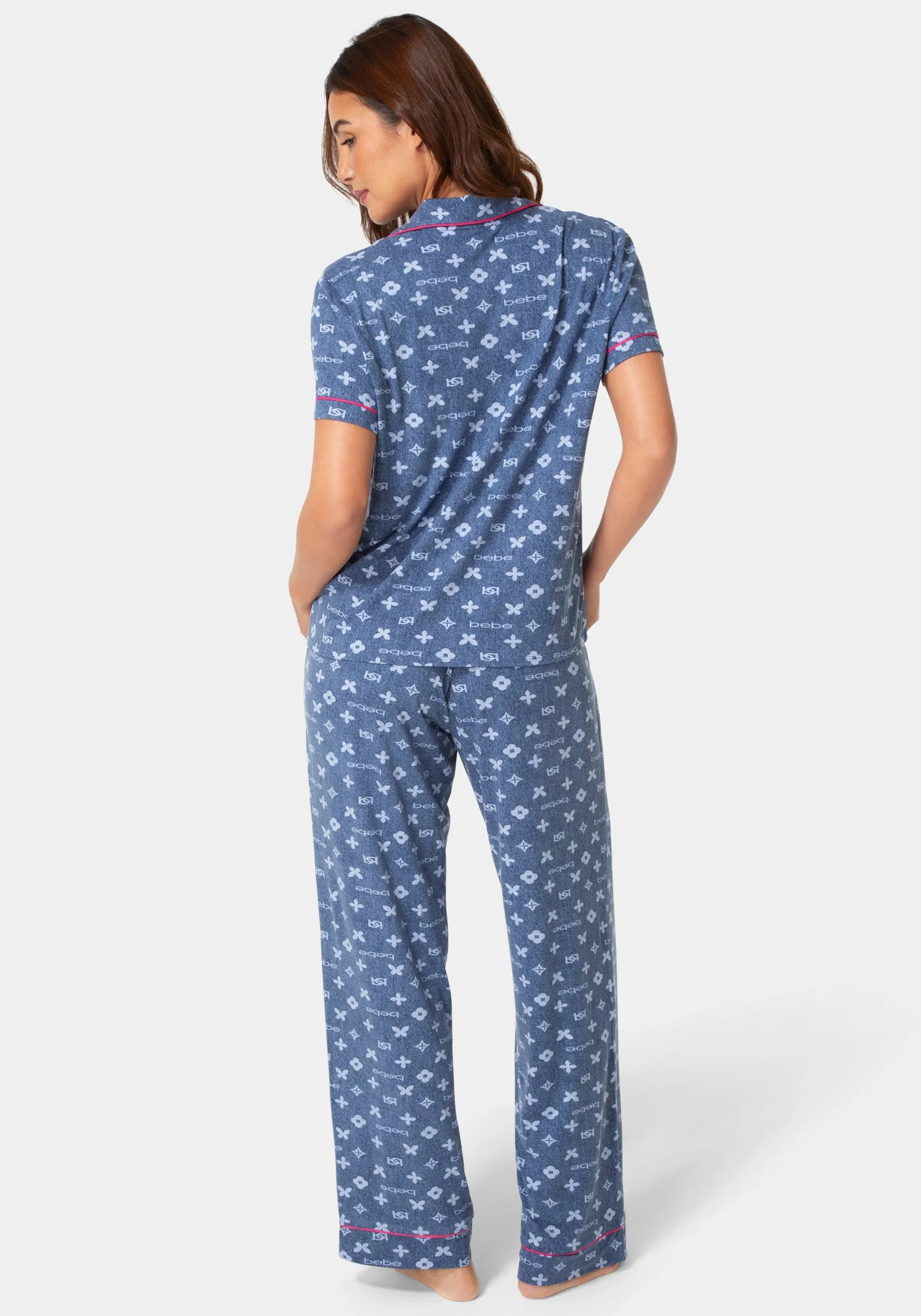2-Piece Notch Collar Pajama Pant Set - Denim sold by Bebe product image thumbnail 3