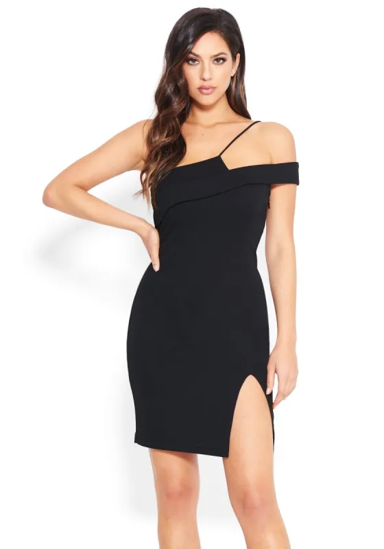 One Shoulder Slit Mini Dress sold by Bebe