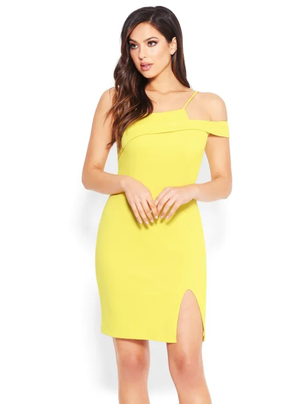 One Shoulder Slit Mini Dress sold by Bebe