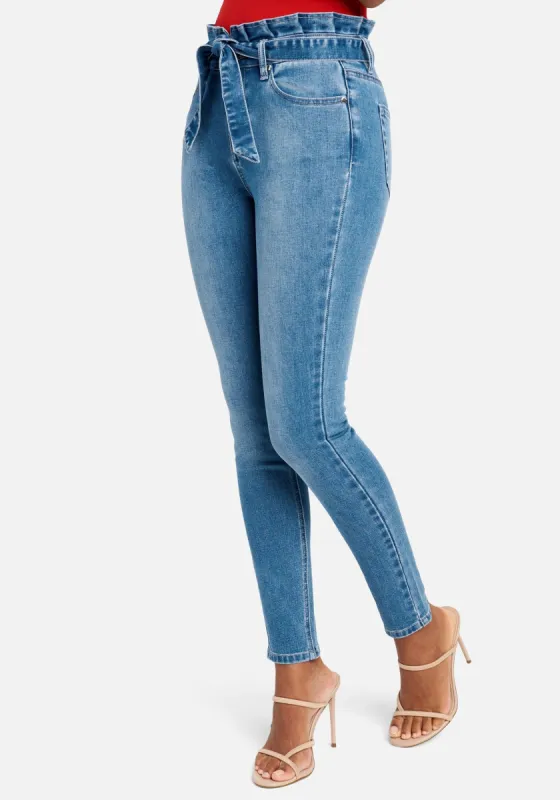 Paperbag Waist Skinny Jeans sold by Bebe