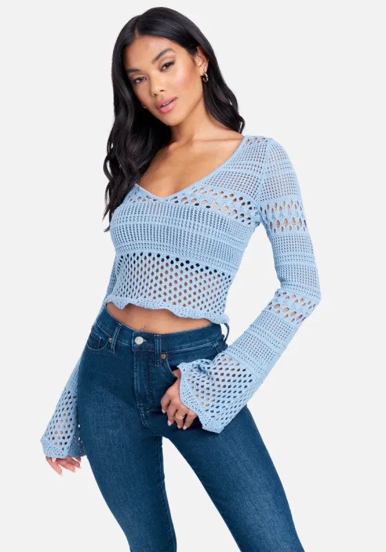 Bell Sleeve Scallop Hem Crochet Top sold by Bebe