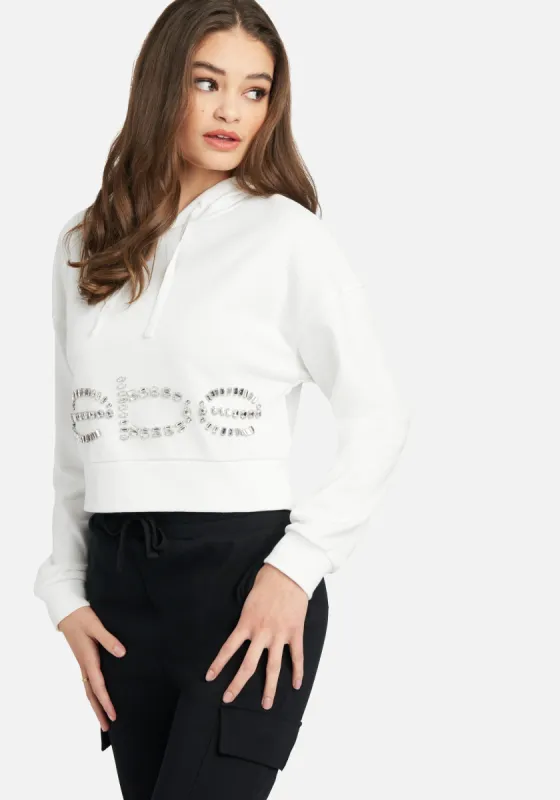 Bebe Stone Logo French Terry Hooded Top sold by Bebe