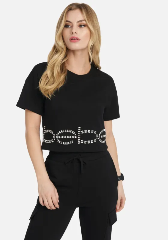 Bebe Rhinestone Logo French Terry Crop Top sold by Bebe