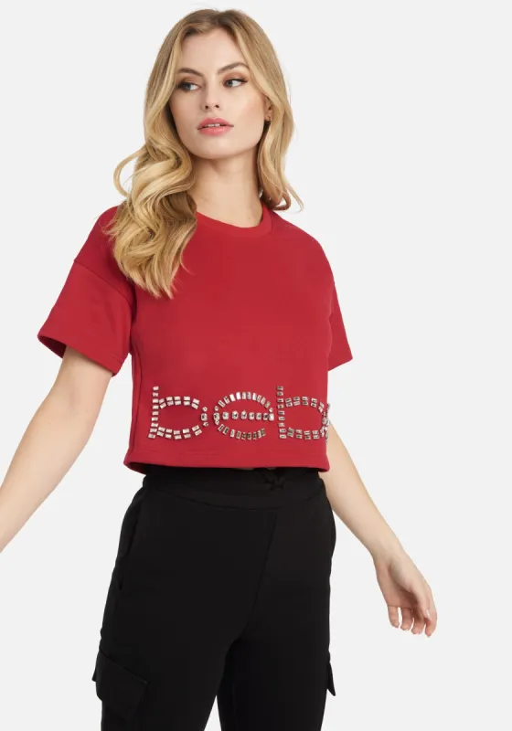 Bebe Rhinestone Logo French Terry Crop Top sold by Bebe