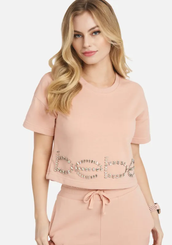 Bebe Rhinestone Logo French Terry Crop Top sold by Bebe
