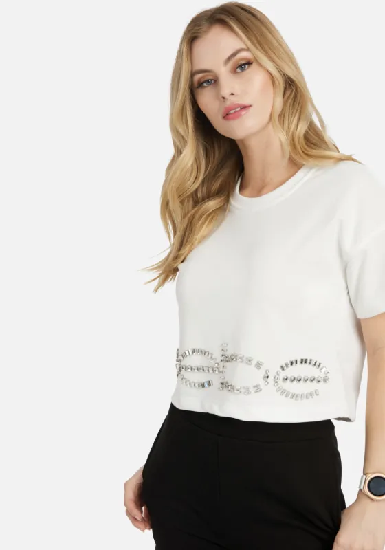 Bebe Rhinestone Logo French Terry Crop Top sold by Bebe