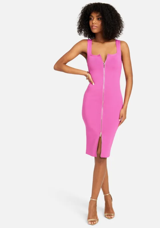 Bandage Double Ended Zipper Midi Dress sold by Bebe