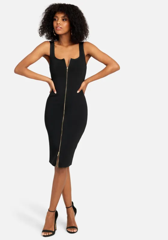 Bandage Double Ended Zipper Midi Dress sold by Bebe