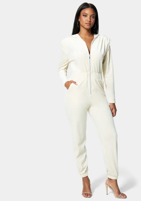 Velour Hoodie Jumpsuit sold by Bebe