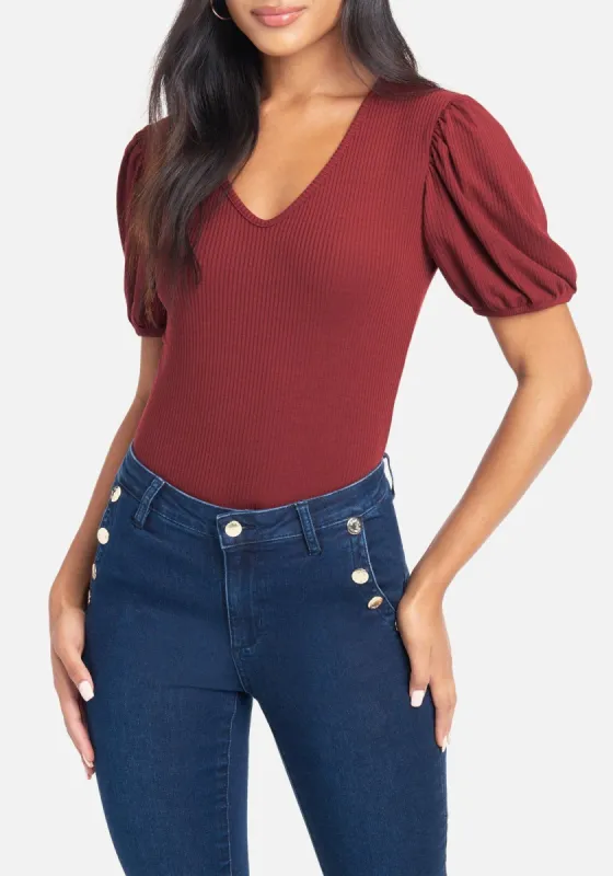 Puff Sleeve Rib Knit Top sold by Bebe