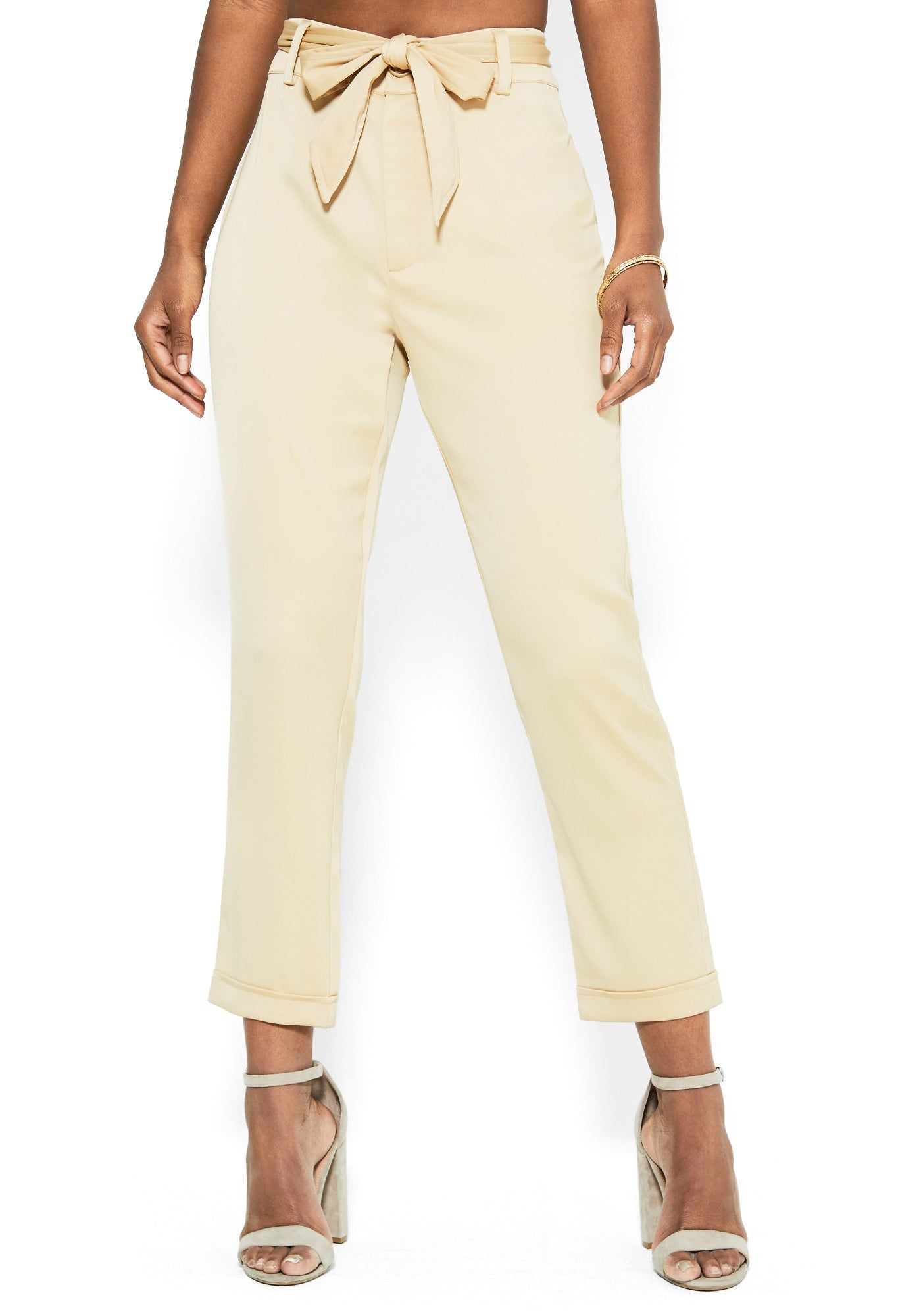 Stretch Satin Bow Waist Trouser sold by Bebe